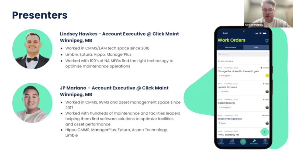 Screen shot from a webinar hosted by Click Maint